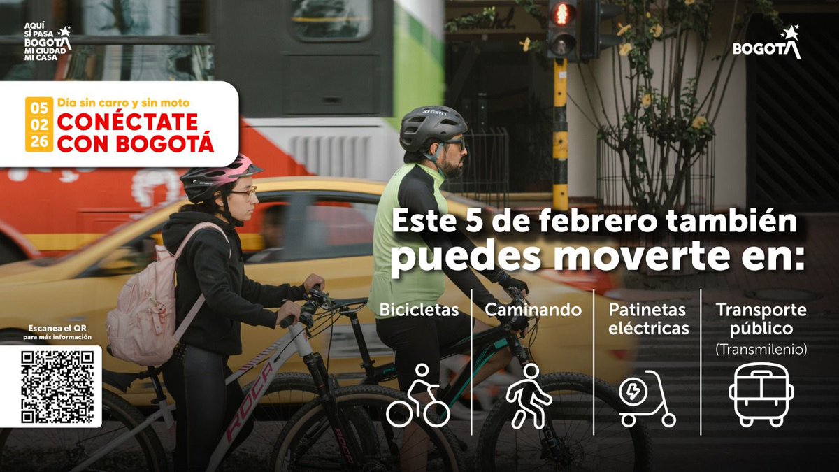 ¡El 5 de febrero se llevará a cabo el #DíaSinCarroYSinMoto en <a href="/Bogota/">Alcaldía de Bogotá</a>!🚴🏻‍♀️🚴🏻‍♂️💚

Este día súmate a la #MovilidadSostenible y elige alternativas que cuidan el planeta🌱🌎✅

🧵👇🏻