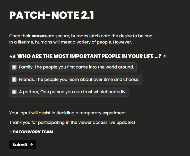 VERSION 2.1'S PATCH-NOTE VOTE IS NOW LIVE!

It's time for everyone's favorite voting period to begin! ✨
Now that Version 2 has begun, the topics of the period will shift ever so slightly. Did you catch onto Version 1's pattern?

VOTE HERE -> parapopsmp.crd.co/#Vote

#PARAPOPSMP