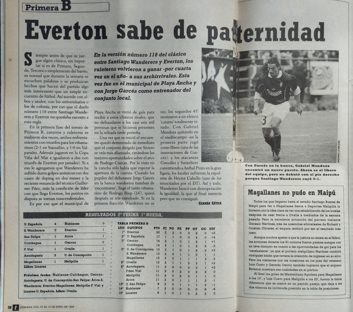 Fuí a la feria de las pulgas de valpo y compré la revista "Triunfo" n° 677. del año 99., y en la página 38 se da a conocer el siguiente titular "Everton sabe de paternidad" En el artículo se habla del triunfo del <a href="/evertonsadp/">Everton de Viña del Mar</a> por la cuenta mínima a S.W. Leanlo y compartan.🔵🟡🔵