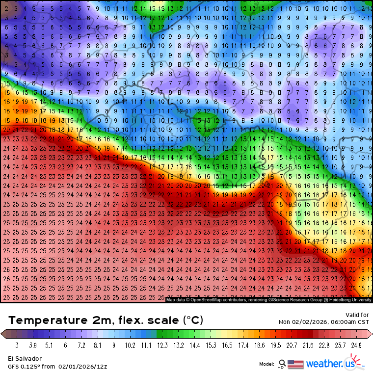 GuillermoJovelR's tweet photo. 01/febrero/26.

ChamanweatherES ™ 
03:00 pm.

El pronóstico se mantiene firme respecto a los descensos esperados de temperatura durante las madrugadas de los próximos cuatro días. Esta tendencia de enfriamiento acentuado, impulsada por la masa de aire frío y seco, persistirá de manera rigurosa, alcanzando sus valores mínimos más críticos entre el lunes y el martes antes de iniciar una recuperación muy gradual hacia media semana. 

El análisis de la cartografía de temperatura a 2 metros del modelo GFS confirma que el pronóstico de caídas térmicas para las próximas cuatro madrugadas se mantiene firme en todo el territorio nacional, con una distribución espacial que resalta por su intensidad:

Occidente: En las zonas altas y montañosas de esta región, se esperan los valores más gélidos de este evento, con mínimas que oscilarán entre los 3°C y 7°C, especialmente en sectores fronterizos y cumbres por encima de los 2,000 msnm. Y entre 09°C a 11 °C en tierras bajas.

Centro: Para los valles interiores y la zona metropolitana, el enfriamiento radiativo bajo condiciones de cielo despejado llevará los termómetros a rangos de entre 10°C y 15°C durante los momentos de mayor subsidencia atmosférica.

✍🏻⚠️

Oriente: Resulta sumamente atípico, pero la masa de aire polar logrará vencer la inercia térmica de esta región, provocando una caída fuerte de temperatura que situará las mínimas entre los 09 °C y 14°C. 
Este descenso es particularmente notable para la zona oriental, donde la influencia del aire seco y el flujo del norte romperán con el patrón de calor persistente habitual.

Se reitera que el pico del evento ocurrirá entre el lunes y el martes, por lo que es imperativo mantener el monitoreo sobre estos valores atípicos en las zonas tradicionalmente cálidas del país.

El análisis termodinámico y de mesoescala fundamentado en la salida del modelo GFS (0.125°)... Puta, ósea pues, ¡pónganse las pilas! El pronóstico está más que amarrado: nos vamos a cagar del frío las próximas cuatro madrugadas y no hay vuelta de hoja. En el occidente van a aguantar un frío más perro que el odio, con el termómetro llegando hasta los 3°C allá por las montañas. En el centro estará bien culero también. Hasta el oriente, que siempre es un fuego de la verga, se va a ir al carajo con la temperatura cayendo de un solo vergazo. Es una onda bien rara, bichos orientales, je les van a congelar las nachas, les va a tocar socar ji no se tapan, jaquen hasta el mantel de las tortillas para taparse, porque este frillo viene hecho una verga y el sereno los va a doblar si andan de atenidos. ¡Guerra avisada no mata soldado, arropense bien o aguanten el chilillo!

⚔️