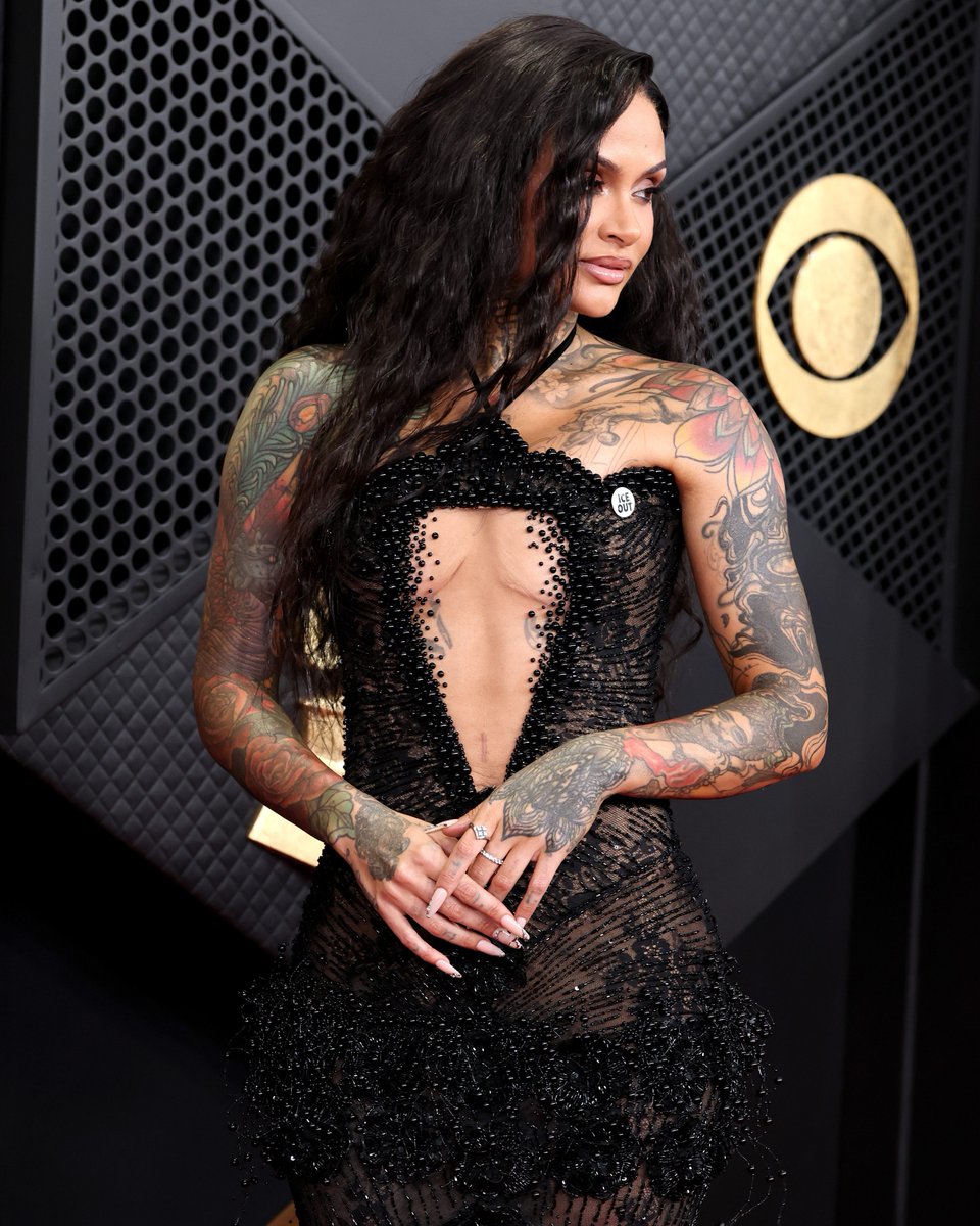 marieclaire's tweet image. #Kehlani has the whole #Grammys folded 😍

The singer graces the 68th annual red carpet in a stunning sheer dress, paired with an "ICE Out" pin.