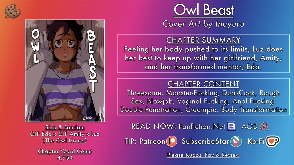 Owl Beast (The Owl House - G!P Eda x G!P Amity x Luz)

Feeling her body pushed to its limits, Luz does her best to keep up with her girlfriend, Amity, and her transformed mentor, Eda.

FF: fanfiction.net/s/14543977/1/
AO3: archiveofourown.org/works/78732491