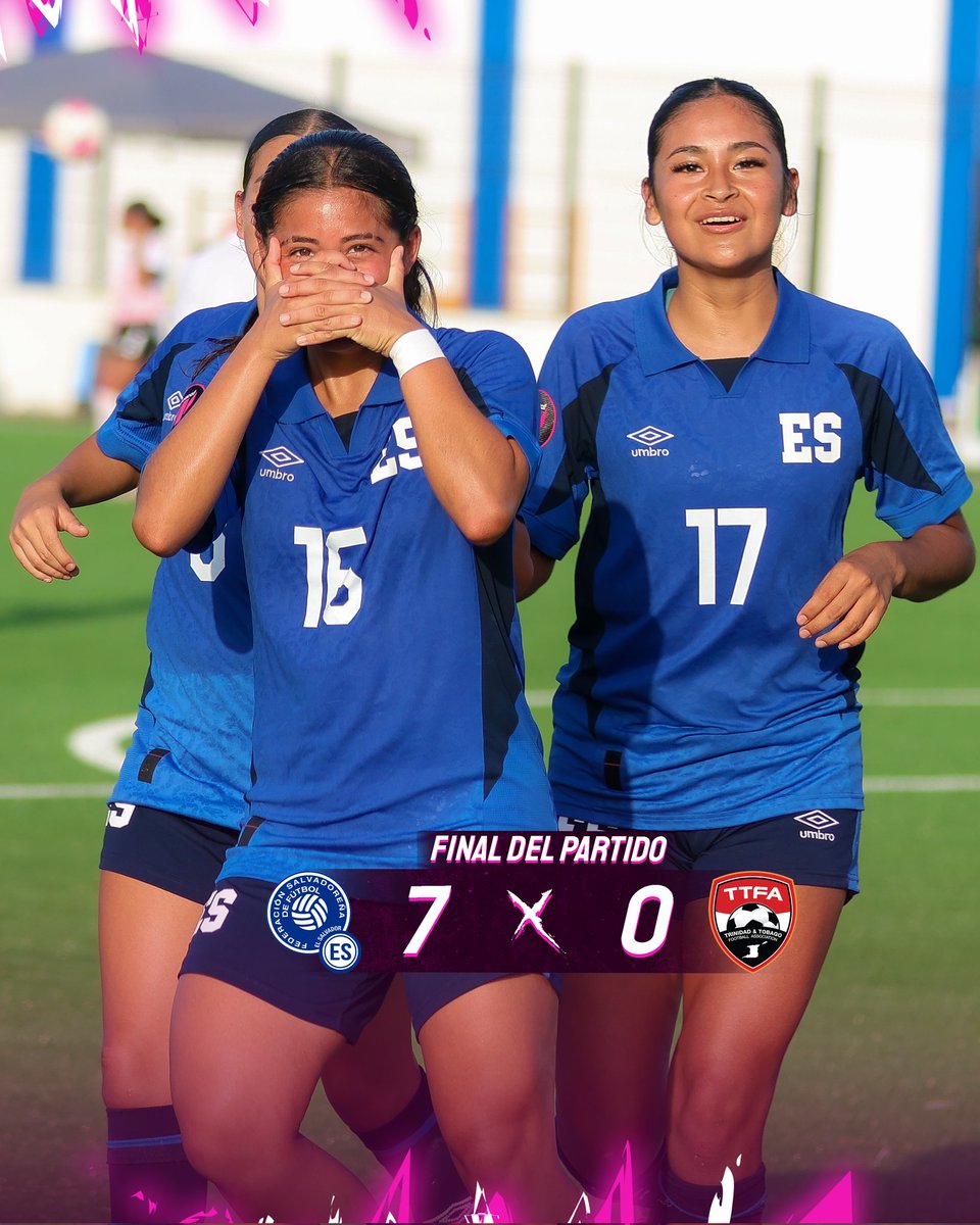 ¡Victoria y clasificación al Premundial! 💙🤍

El Salvador 🇸🇻 7-0 Trinidad y Tobago 🇹🇹

⚽️ Valentina Alvarenga (28‘, 45‘)
⚽️ Emma Torres (45‘, 61‘)
⚽️ Kaylen Álvarez (51‘)
⚽️ Kylie Guardado (58‘, 71‘)