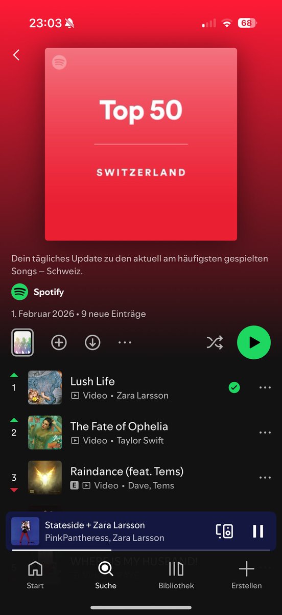 itis_gap's tweet image. Zara at #1 of Spotify Swiss charts, love this @zaralarsson