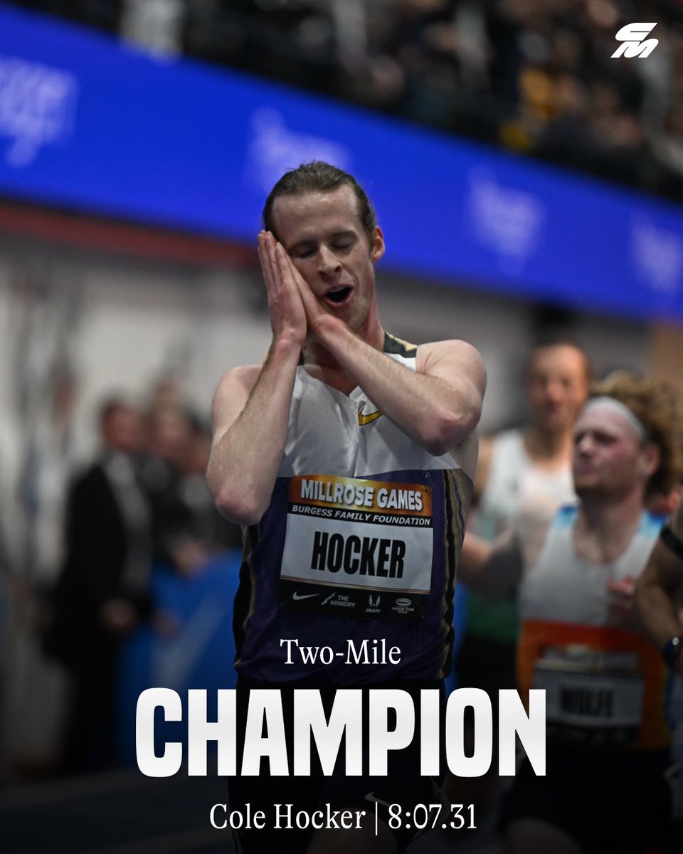 Last one, fast one 💨

The much-hyped record chase turns into a kicker’s battle in the Millrose Games two mile, with Cole Hocker using a 56.28 final 400m to outduel Josh Kerr and U.S. XC champ Parker Wolfe, taking the win in 8:07.31.

Kerr finishes second in 8:07.68 and Wolfe is