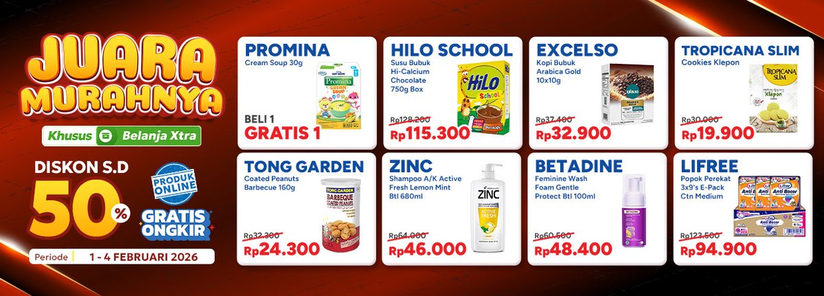 🏆 JUARA murahnya lagi main!

Khusus belanja di XTRA Klik Indomaret,
nikmatin diskon s.d. 50% 👀💥
Yuk belanja sekarang sebelum kehabisan! 🛒✨

#KlikIndomaret #JuaraMurah #Hemat