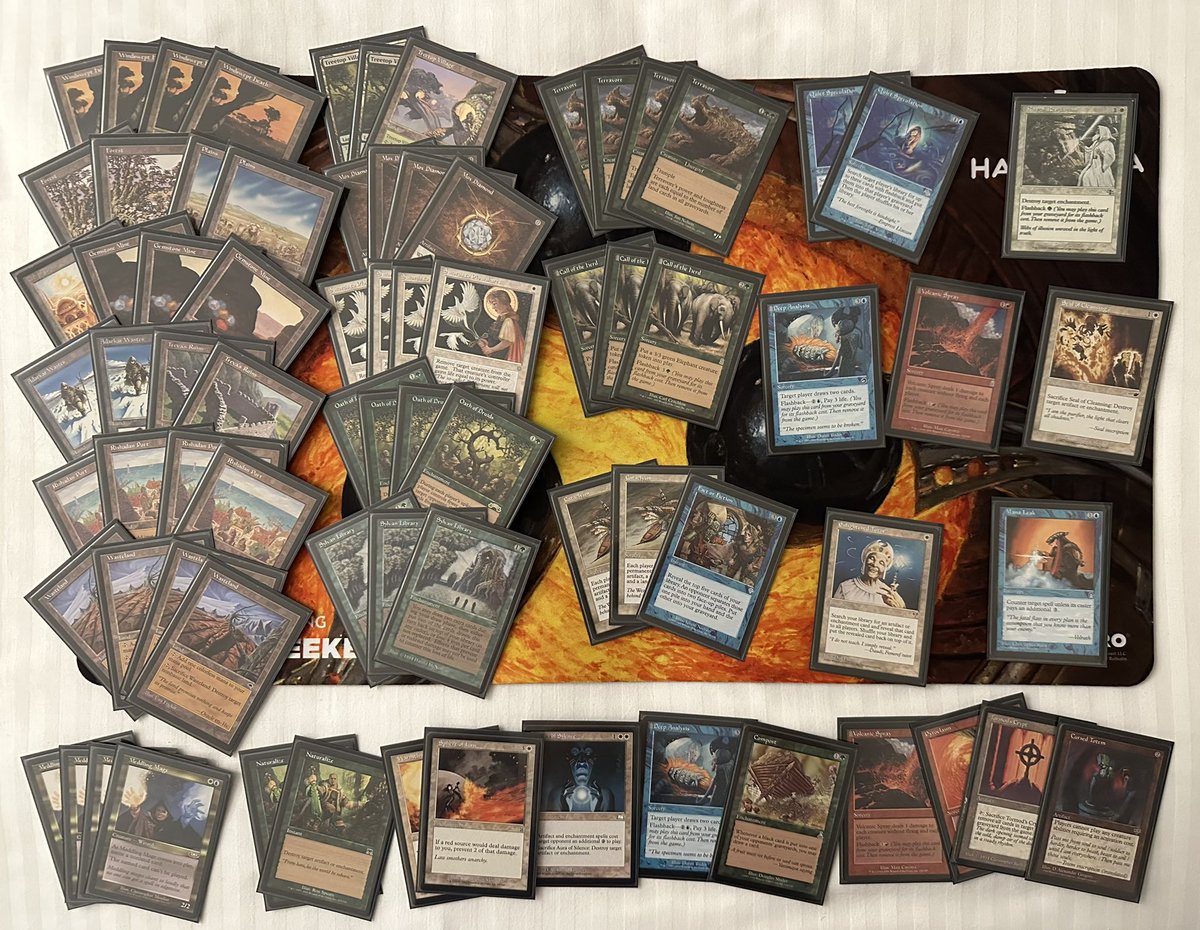 pow22mtg's tweet photo. In London this weekend playing Premodern Quiet Spec Oath.

Swiss 3-2 losing to Tinker/Fling and Dreadnought; beat Quirion Dryad, UB Tog, Words of Wind brew.

Then beat Tinker/Fling and lost to Dryad in the top 8.

First time playing paper Premodern - great fun! https://t.co/lLPhOxE3yb