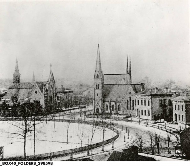 <a href="/wakenminds/">Waken Minds 𓂀</a> That's the 2nd Columbia Club bldg in Indianapolis; rebuilt 1898. The original built 1889; the existing rebuilt 1925. All 3 on the same site: 121 Monument Circle. The picture below is Christ Church Cathedral at 125 Monument Circle next door, taken ca. 1859. Show some respect...