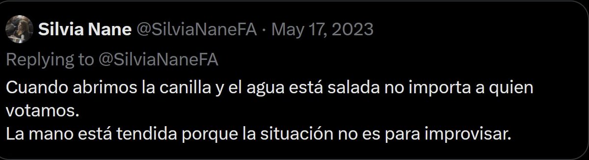 MartinFitz23506's tweet image. HIPOCRESÍA CHAMPAGNE: Hoy le toca a @SilviaNaneFA . Hacía mucho ruido por otros años, pero hoy está callada. Estará de siesta? Explicame Silvia, cómo es el tema de abrir la canilla y de que salga marrón? No importa a quién se vota?