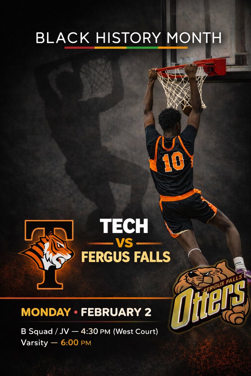 TechTigerBB's tweet photo. ๐ฅ GAME DAY ๐ฅ
๐
TECH vs FERGUS FALLS
๐ฝ Jersey Night
โ๐พ Black History Month๐ดโซ๏ธ๐ข
โฐ JV/B Squad 4:30 | Varsity 6:00
๐ Tiger Den (Tech HS)
#ProtectTheDen #TechTigers #ConferenceBattle https://t.co/EH9JSSFJ4a