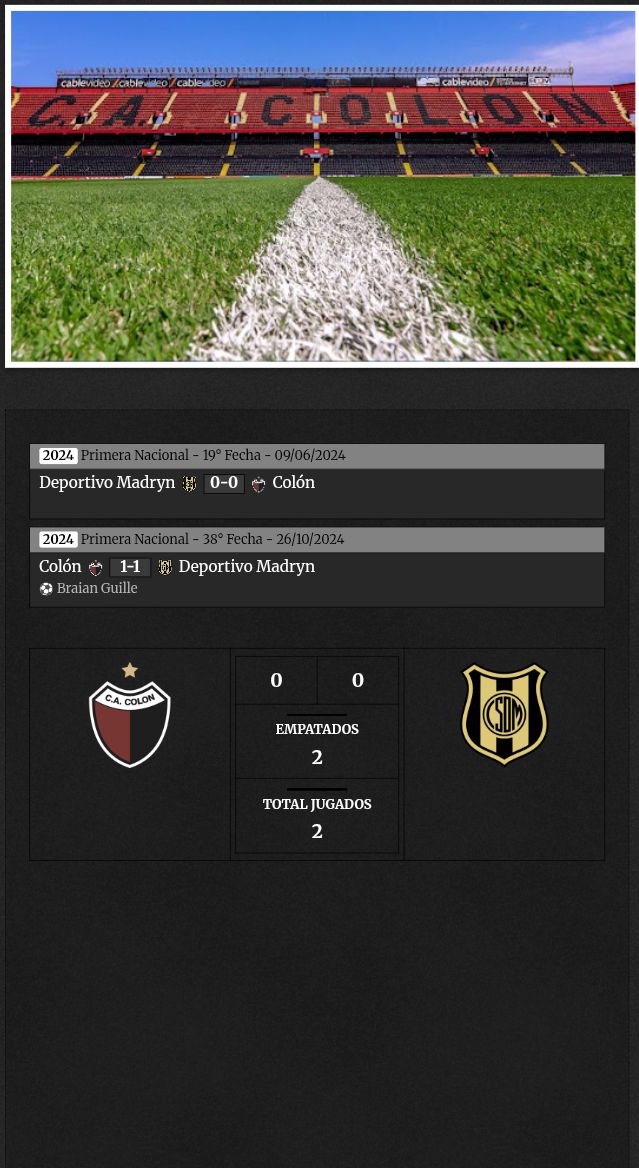 colonentinta's tweet photo. 📜 HISTORIAL vs. Deportivo Madryn

�� Primer cruce: 2024 (Primera Nacional). 
• PJ: 2.
• Balance: 0 G - 2 E - 0 P
• Goles: 1 GF 1 GC.
Tercer y último rival de la Patagonia que le tocó enfrentar a Colón en toda su historia, luego de Cipolletti de Río Negro y Huracán de CR. https://t.co/Ca0KzxsrGS