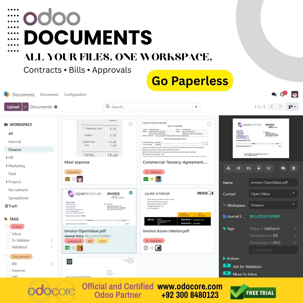 amersaeed's tweet photo. Go paperless with Odoo Documents. Store contracts, capture vendor bills, and run approvals from one place—no scanning, no manual entry, no delays. Faster, cleaner, fully traceable. #Odoo #ERP #DigitalTransformation #Paperless #WorkflowAutomation #Productivity #SaaS https://t.co/oCkpLL4NgK