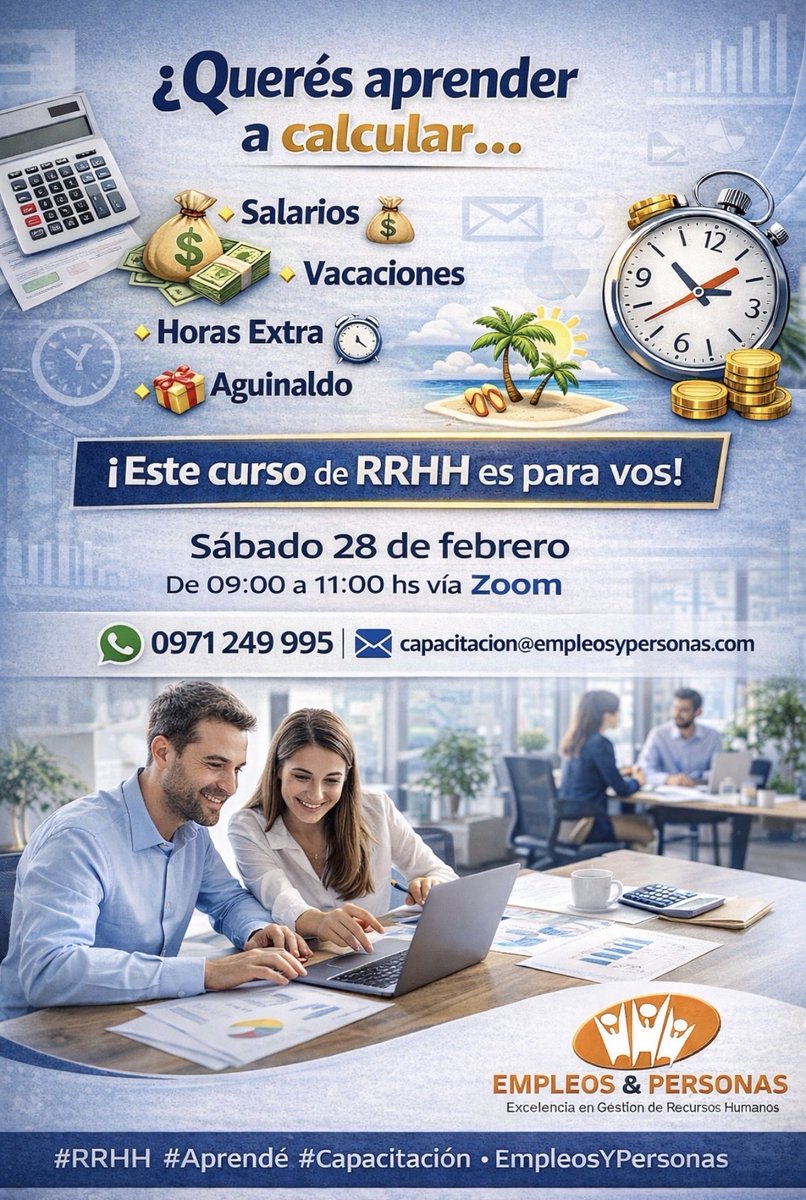 🔥 ¿Querés aprender a calcular salarios, vacaciones, horas extra y aguinaldo?
📊 Este curso de RRHH es para vos
📲 0971 249 995
📧 capacitacion@empleosypersonas.com
#RRHH #Aprendé #Capacitación #EmpleosYPersonas #Curso #rrhh