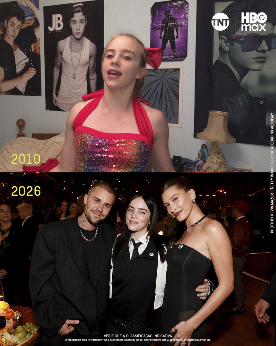 TNTbr's tweet image. A MAIOR BELIEBER DA HISTÓRIA! 💜 Billie Eilish e Justin Bieber juntinhos no #Grammys para o nosso surto!