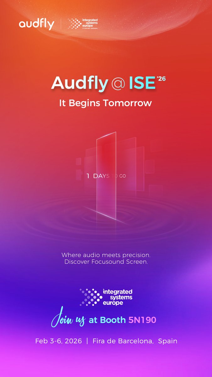 audflyspeaker's tweet image. 🔔 ISE 2026 — 1 day to go!

Audfly is heading to ISE 🚀
Discover how directional audio creates focused sound in public spaces — exactly where it's needed.

📍 Booth 5N190
📅 Feb 3–6 | Barcelona

See you there! 👋🔊

#ISE2026 #Audfly #DirectionalAudio