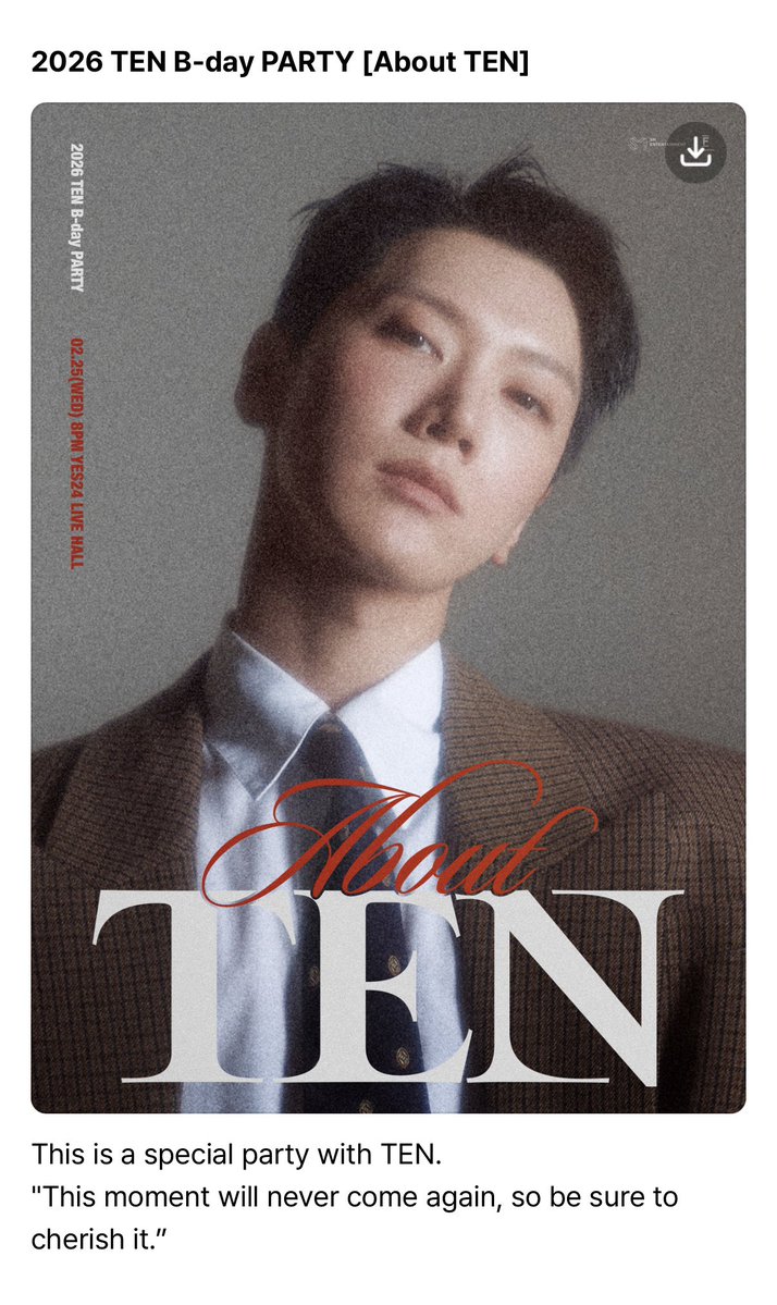 misskloss_1001's tweet image. This is a special party with TEN.
“This moment will never come again, so be sure to cherish it.”

FC Registration: Feb 2–5
FC Pre-sale: Feb 10, 8PM KST
General Sale: Feb 12, 8PM KST
#TEN_BDAY_PARTY #AboutTEN #TEN