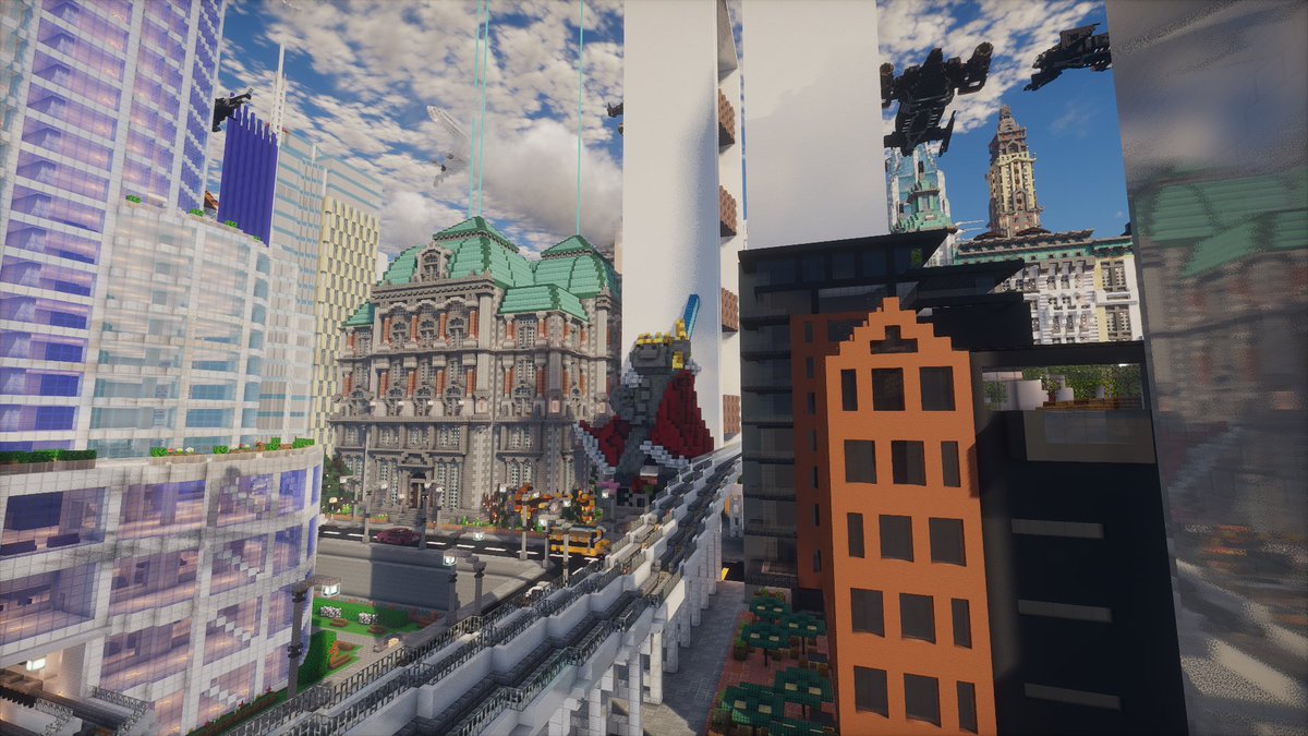 CubedChaosSMP's tweet photo. Ever wondered what the buildings south of the Bull Ring are? It's the City of Chaos! Visit City Hall to explore the community build areas, check out the parliament building and all it has to offer, or pay respects to Technoblade. You may even find some of Lux's chairs or offices! https://t.co/LpBH1l3Cn0