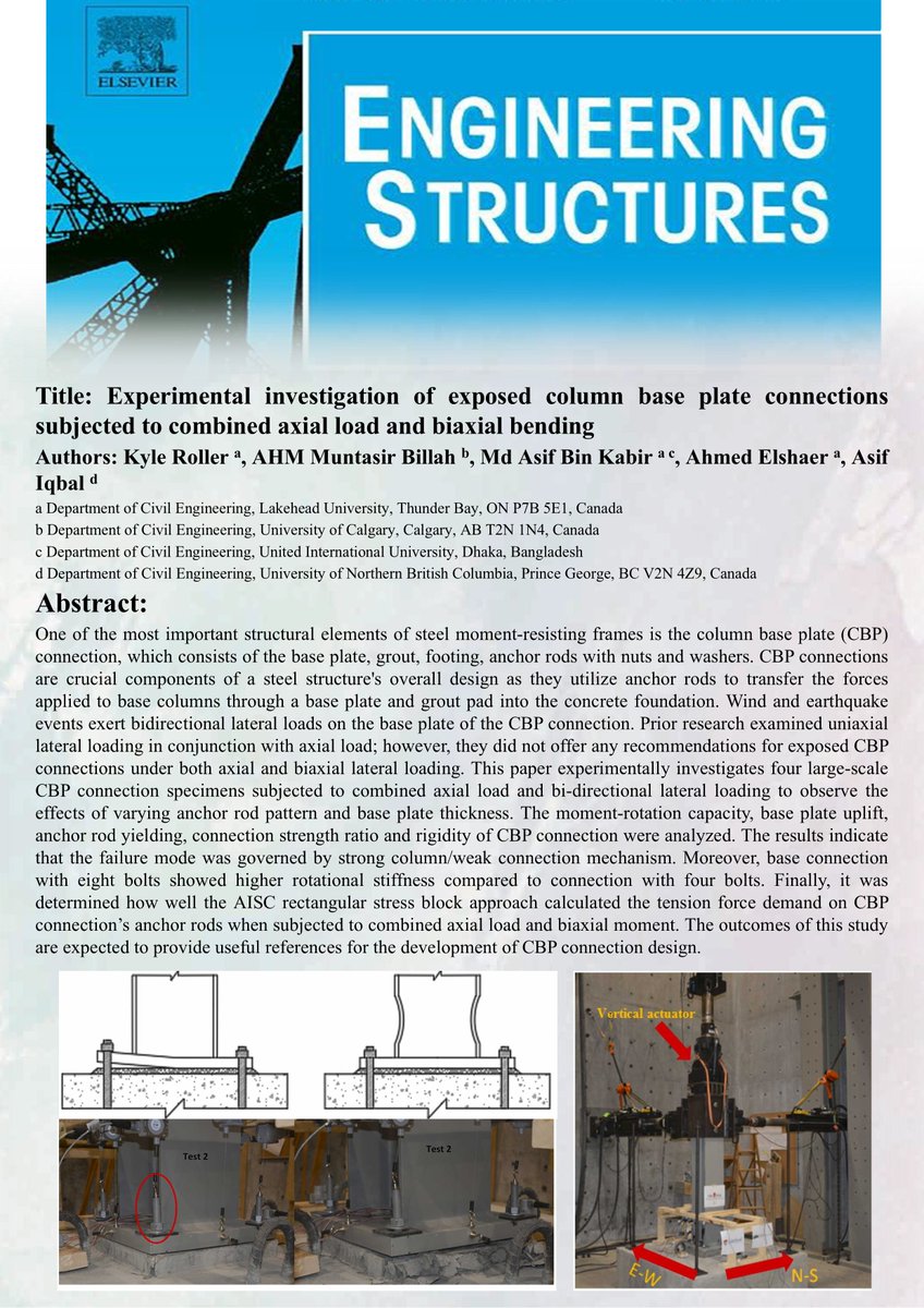 Eng_structures's tweet photo. Editor’s Featured Papers
Volume 342 (America/Africa)
Paper Title: Experimental investigation of exposed column base plate connections subjected to combined axial load and biaxial bending
Volume 342, 1 November 2025, 120890
https://t.co/5NzHDL0FRZ
#engineeringstructures https://t.co/m2ArYw5XdR