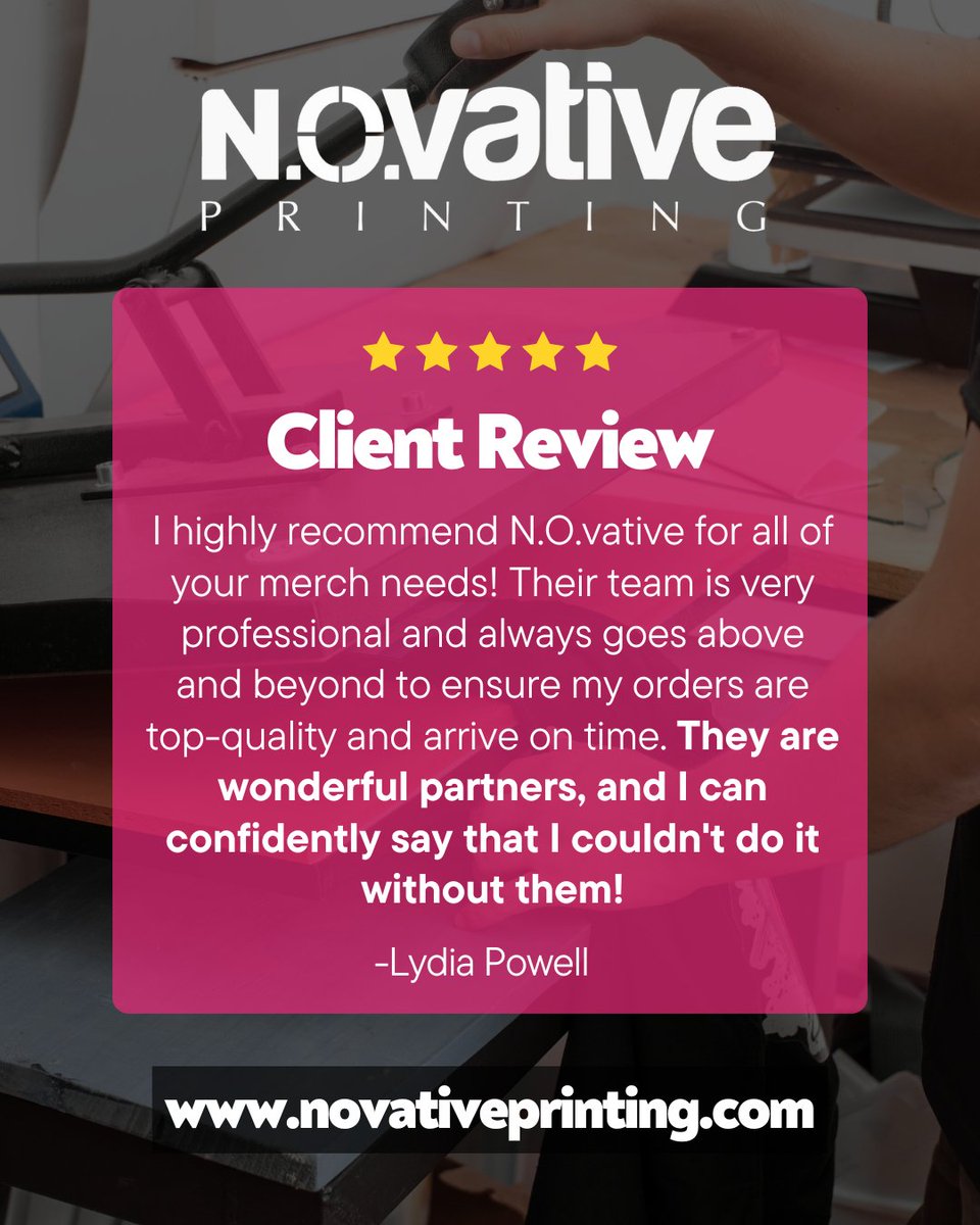 NOVativePrintin's tweet image. MERCH DONE RIGHT 🎨✅
“I highly recommend N.O.vative for all your merch needs! Professional, reliable, and always delivering top-quality orders on time. Truly wonderful partners!”
🔗 Create your custom merch: novativeprinting.com
#NOVativePrinting #MerchExperts