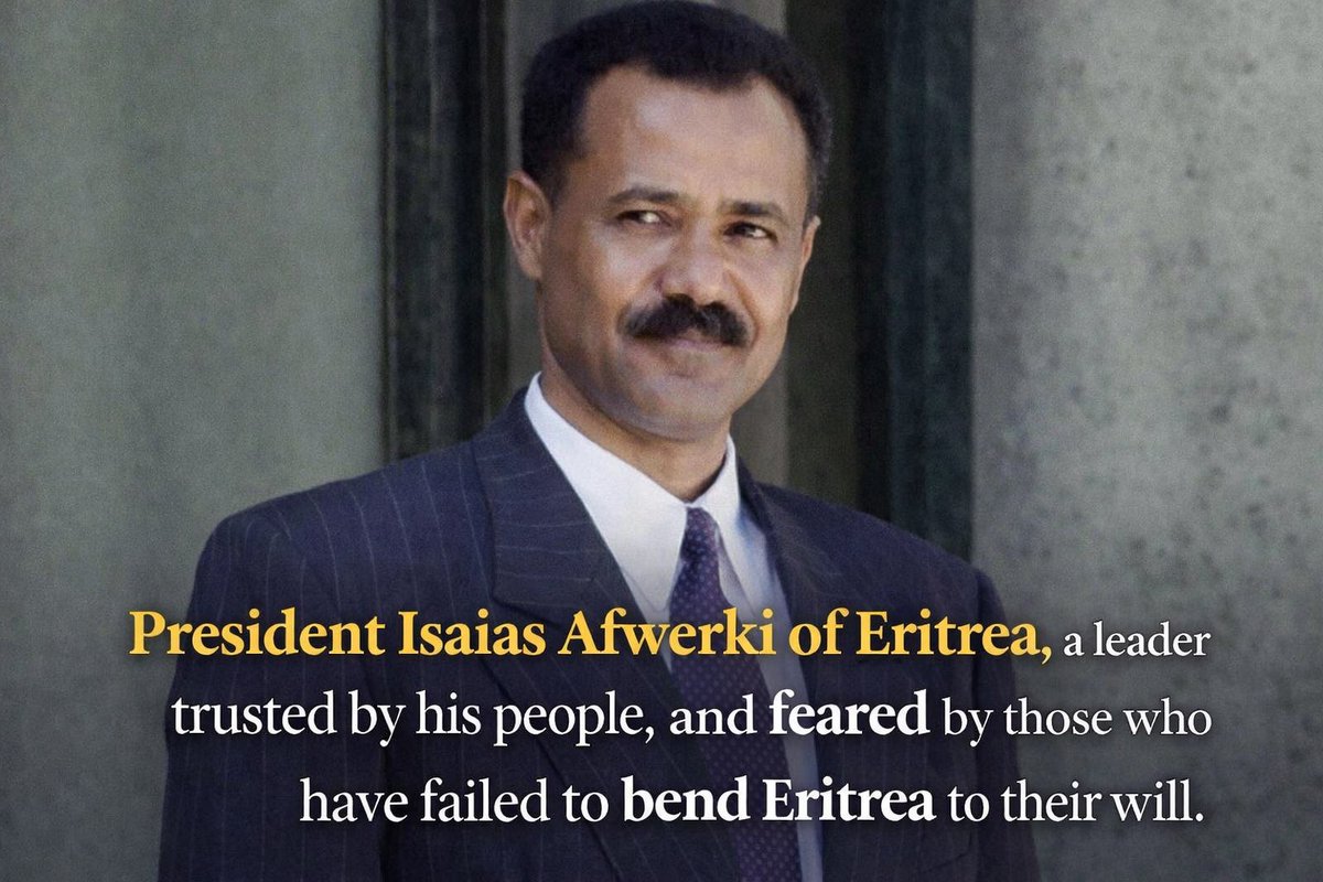 Ghidewon's tweet photo. President Isaias Afwerki of #Eritrea is a leader deeply trusted by his people and regarded with apprehension by those who have repeatedly failed to bend #Eritrea to their will. His authority does not rest on spectacle or populist theatrics, but on a long record of sacrifice, consistency, and resolve. Having devoted more than three quarters of his life to the #Eritrean national cause, first as a liberation fighter and strategist, and later as a head of state, his leadership is inseparable from the country’s hard-won sovereignty.

President Isaias is a fearless and disciplined visionary, shaped by struggle rather than comfort. He is guided by principle rather than expediency, and by long-term national interest rather than shifting political winds. In a region where leaders often pivot with convenience, hedge their positions, or outsource responsibility, his steadiness stands out. He is not given to rhetorical excess, nor does he dilute conviction to gain external approval.

At the core of his leadership is an uncompromising commitment to truth and national dignity. He has little tolerance for deception, political pretension, or manufactured narratives. This clarity, many times unsettling to critics, has been essential to #Eritrea’s survival in a hostile and volatile environment. It is precisely this refusal to bend, flatter, or conform that has earned him the loyalty of his people and the enduring frustration of those who hoped Eritrea could be pressured, divided, or coerced into submission.

 #PIA #PIAPrincipledLeader @DahlaKib @EliasAmare @Yehdavid @bintekbin @RedSeaBeacon 
#EPLF #PFDJ