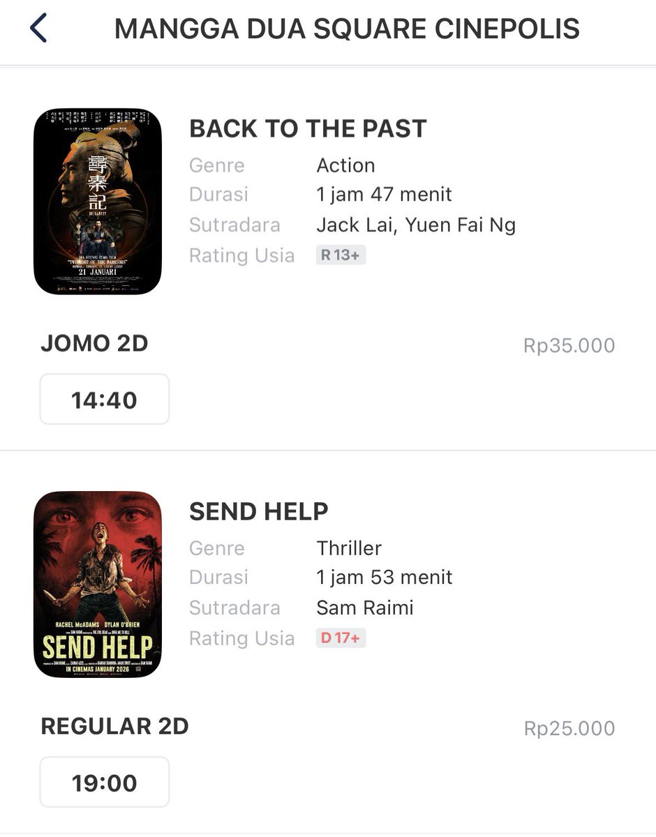 tvindonesiawkwk's tweet image. List bioskop termurah di Jakarta

1. Ciplaz Klender XXI - Rp 20.000 
2. Cibubur Junction Cinepolis - Rp 32.000
3. Hollywood XXI - Rp 25.000
4. Lippo Mall Nusantara Cinepolis - Rp 37.000
5. One Belpark XXI - Rp 35.000
6. Gajah Mada Cinepolis - Rp 39.000
7. Bella Terra Lifestyle…