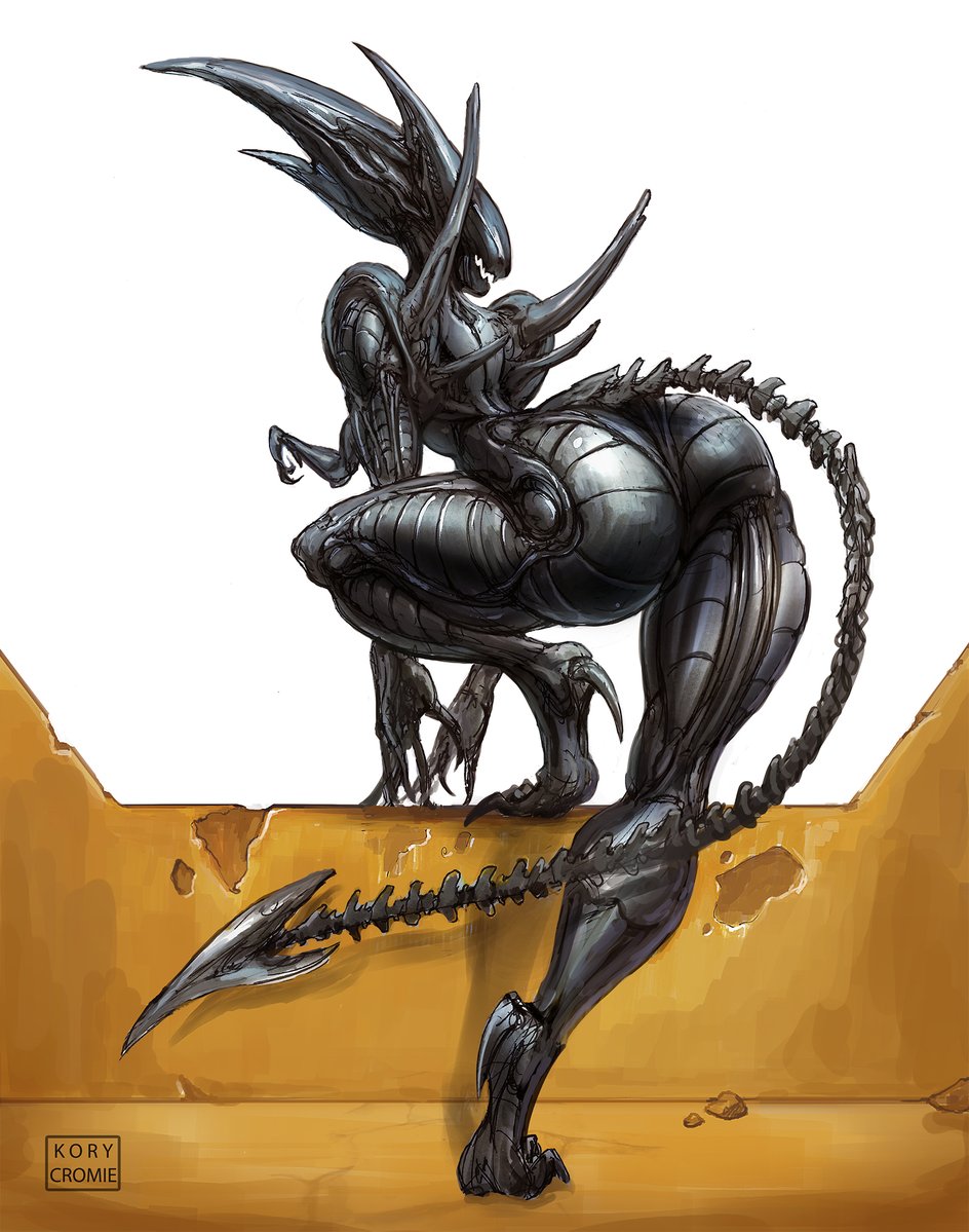 Sketched the Xenomorph Queen to practice drawing poses.  putting big cake to work!