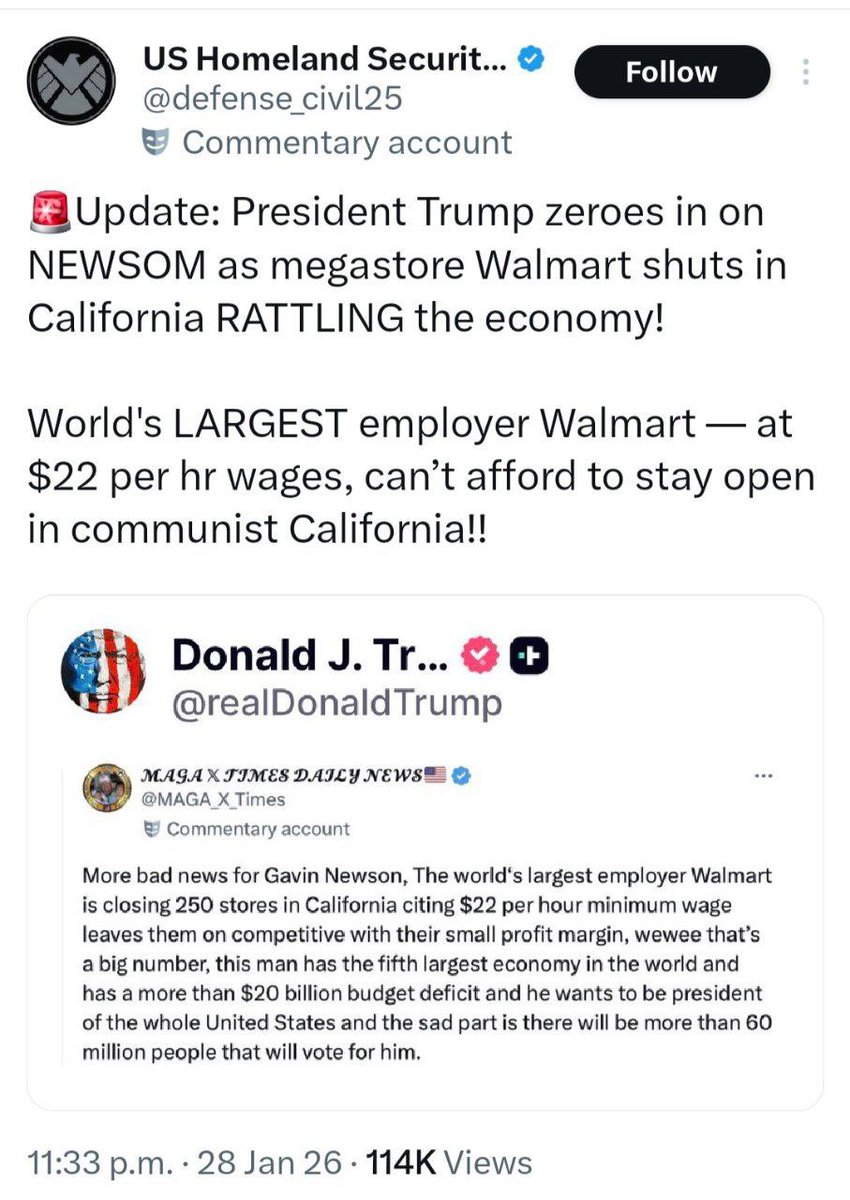 Whiplash437's tweet image. 🔥🔥🔥🔥🔥BOOM🔥🔥🔥🔥🔥

Walmart shutting down in California! The beginning of the end of Walmart! Like they can't afford to stay open at $22 an hour. It's a comm to Qalert 22! All assets are being seized for crimes against humanity! There are going to be many corporate stores