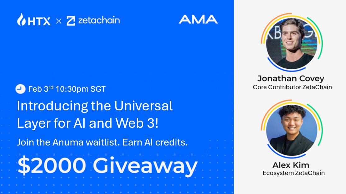 HTX_Global's tweet image. HTX x ZetaChain: Introducing the Universal Layer for AI &amp;amp; Web3!

Win your share of $2000:
✅Follow @HTX_Global @ZetaChain @AnumaAI 

✅RT + Like + Tag 2 Friends

✅Set Space Reminder
x.com/i/spaces/1lDxL…

✅Fill out form after the event
forms.gle/TpL12saeEjcLqZ…

Let's keep…