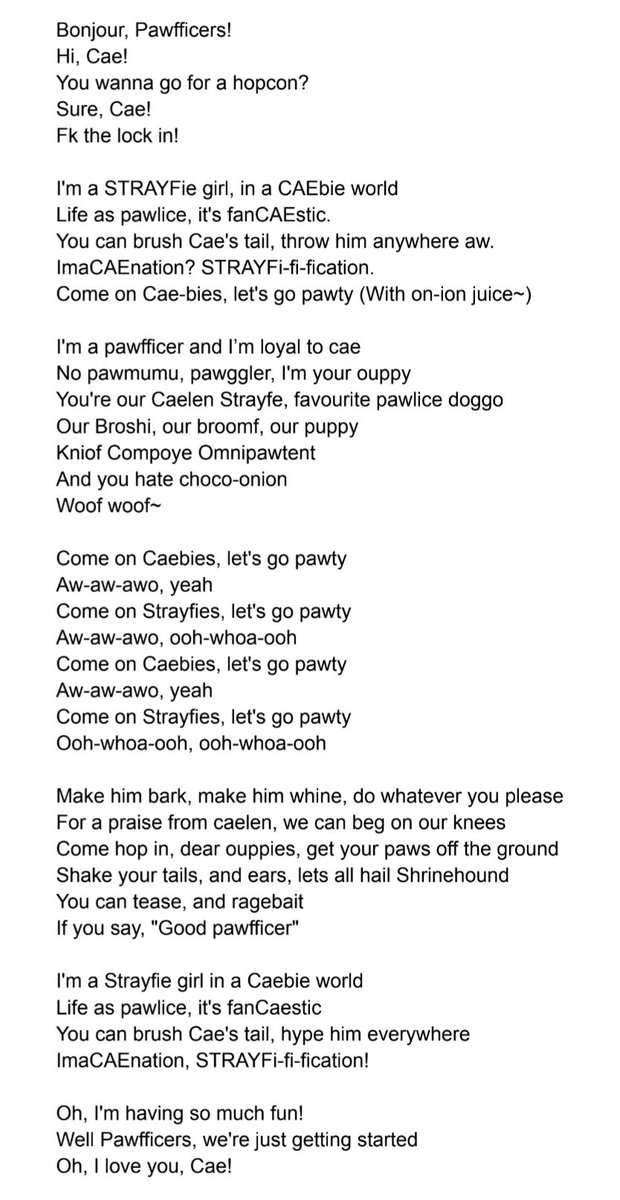 7_7_nit_7_7's tweet image. I'm a STRAYFie girl, in a CAEbie world
Life as pawlice, it's fanCAEstic.
You can brush Cae's tail, throw him anywhere aw. 
ImaCAEnation? STRAYFi-fi-fication. 
Come on Cae-bies, let's go pawty (With on-ion juice~)
#Caevidence