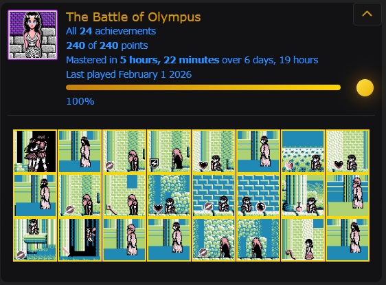 Off-stream game. I had this for NES as a kid, but I never knew that Europe got a Game Boy port! Very much like the original, if not a bit easier. Was a good playthrough, so good I got all the <a href="/RetroCheevos/">RetroAchievements</a> and Mastered the game! Take that Hades! #RetroGaming #GameBoy