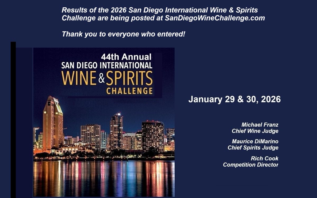 Results of the 2026 San Diego International Wine &amp; Spirits Challenge are being posted at SanDiegoWineChallenge.com.
Congratulations to award winners!
Thank you to everyone who entered.