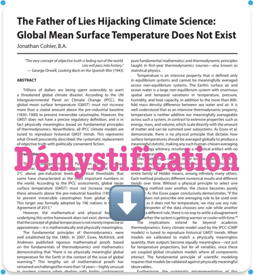 1️⃣ Un article prétend que la “température moyenne mondiale” n’existe pas.
Donc le réchauffement = fiction.
Donc la climatologie = fraude.
Spoiler : c’est faux.
On démonte le mythe, pièce par pièce. Attache ta ceinture, ça va secouer 🔬🧨 
🧵👇
#Thread