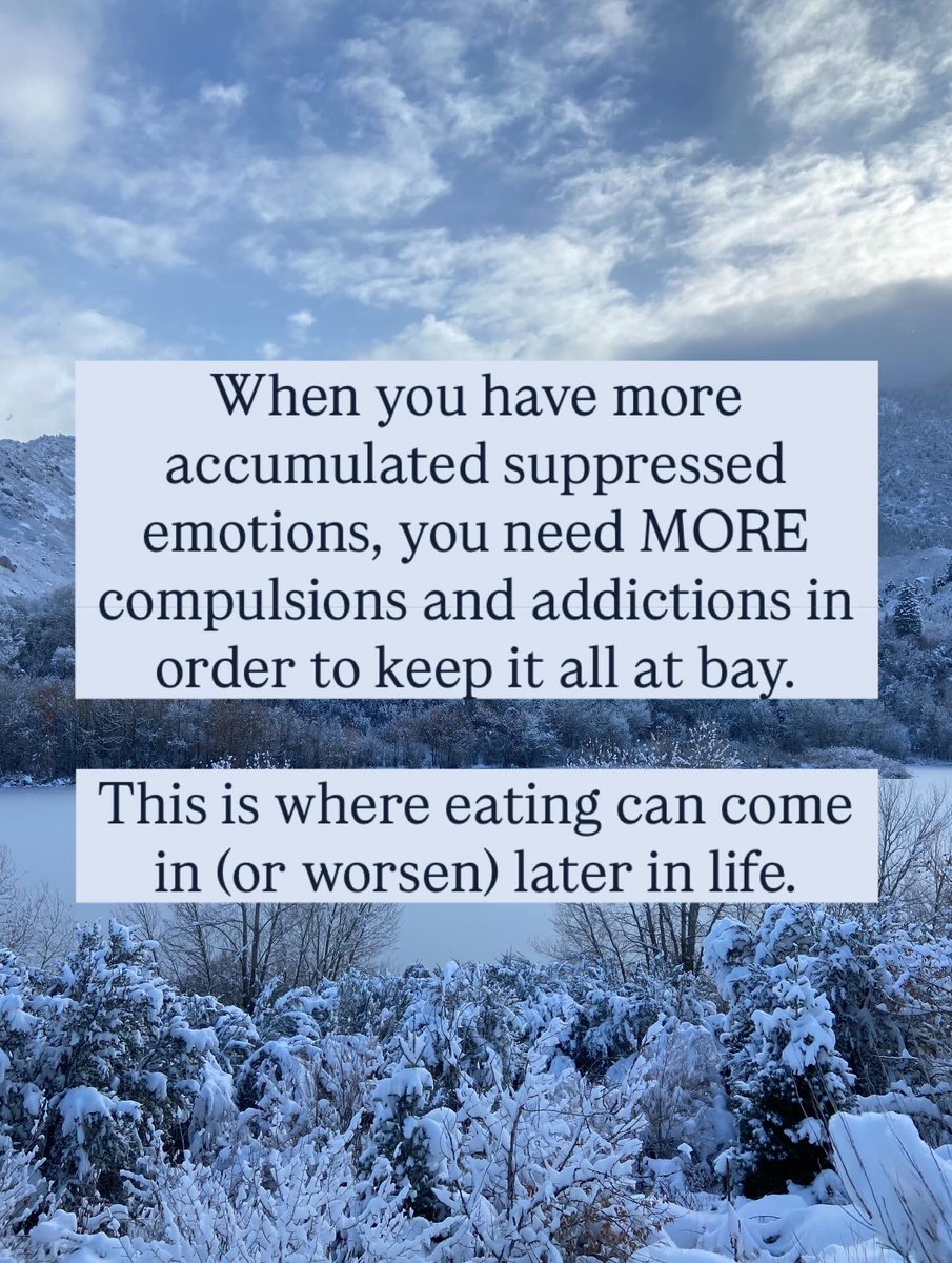CourtneyPool's tweet photo. Most everyone suppresses emotions, so as we get older, we accumulate more and more suppressed emotions.

When you have more accumulated suppressed emotions, you need MORE compulsions and addictions in order to keep it all at bay.

#overeating #intuitiveeating https://t.co/HdM9JbmBJn