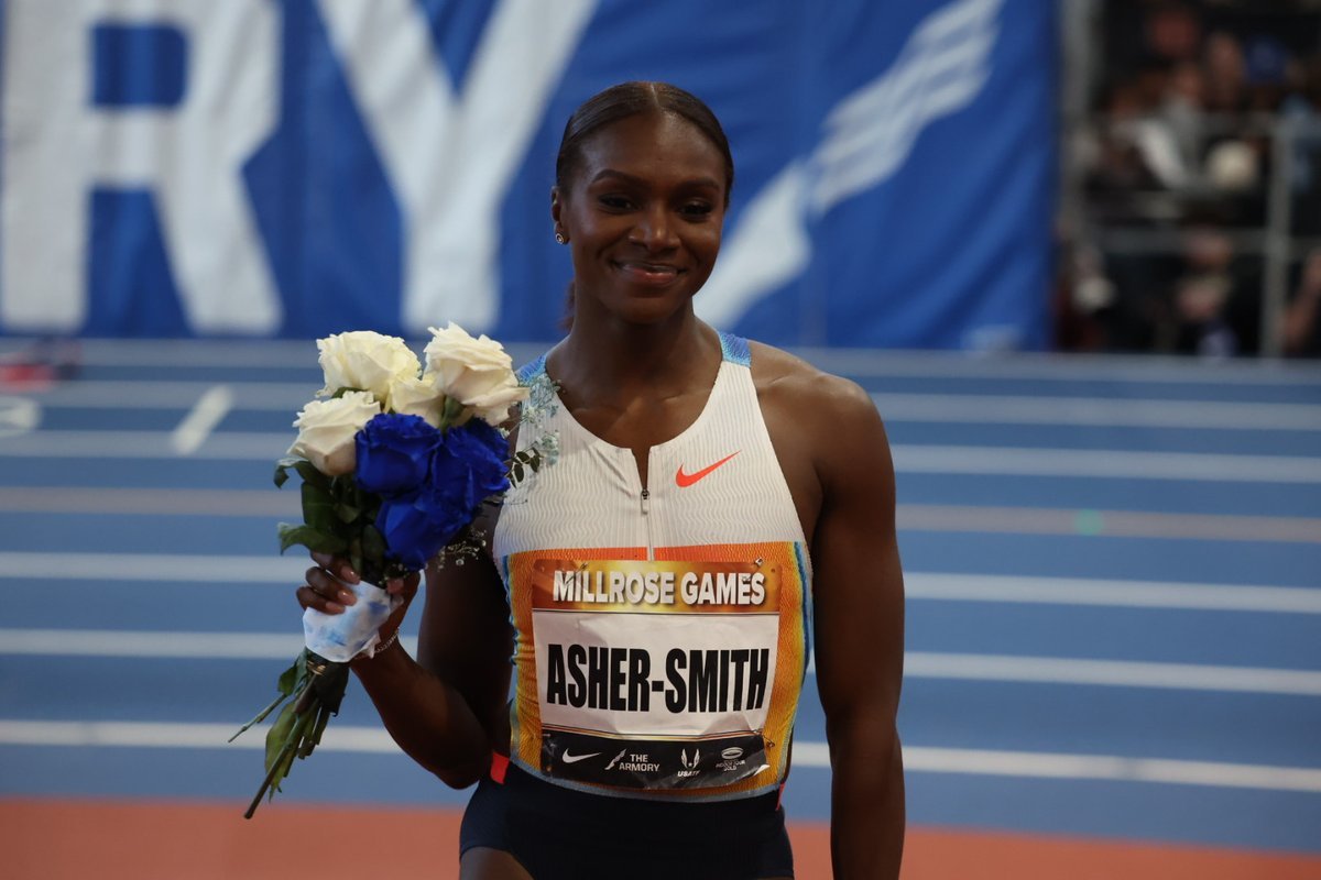 RunBlogRun's tweet photo. Earlier at the #MillroseGames, Dina Asher-Smith followed up her Boston win in style, sprinting to 60m victory at the Millrose Games in 7.10 after her 7.08 at the New Balance Grand Prix. Jacious Sears pushed her close in 7.12.
#WorldIndoorTour https://t.co/wN1vcL9gC8