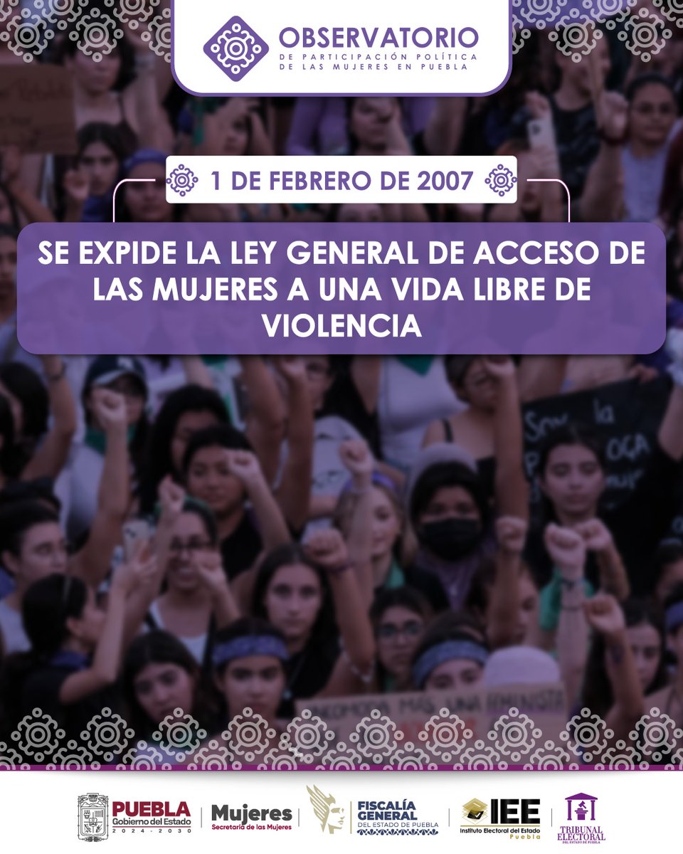 #UnDíaComoHoy, se expide la Ley General de Acceso de las Mujeres a una Vida Libre de Violencia, que garantiza la prevención, atención, sanción y erradicación de la violencia de género, fortaleciendo los derechos y la participación plena de las mujeres.