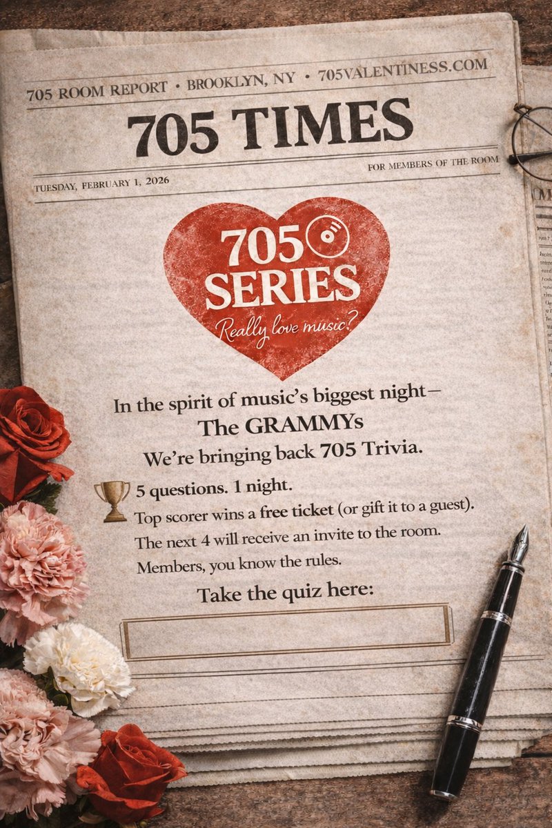 It’s 7:05!
POP Quiz! Tell me where… (Tamia voice) 🎤
🧠 705 Trivia is back.
Top scorer wins a free ticket or invite.
Next 4? - Receive invites to the Room.
Prove you really love music.   forms.gle/pGKbuAr2MFaHKp…