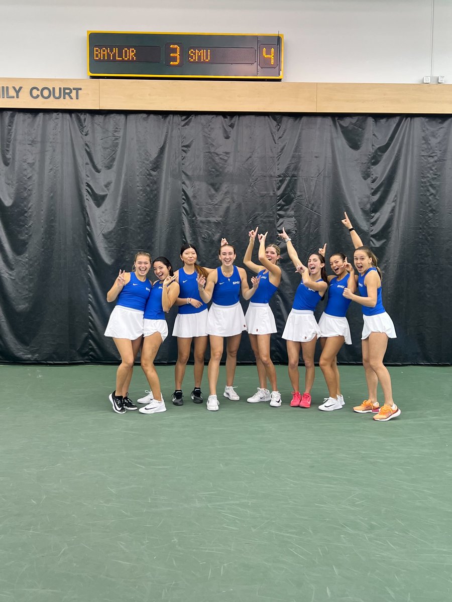 SMUWTennis's tweet photo. HISTORY MADE 🙌

Today's win marked our first win over Baylor since 1995!

#GoMustangs https://t.co/BKWQHsRZmF