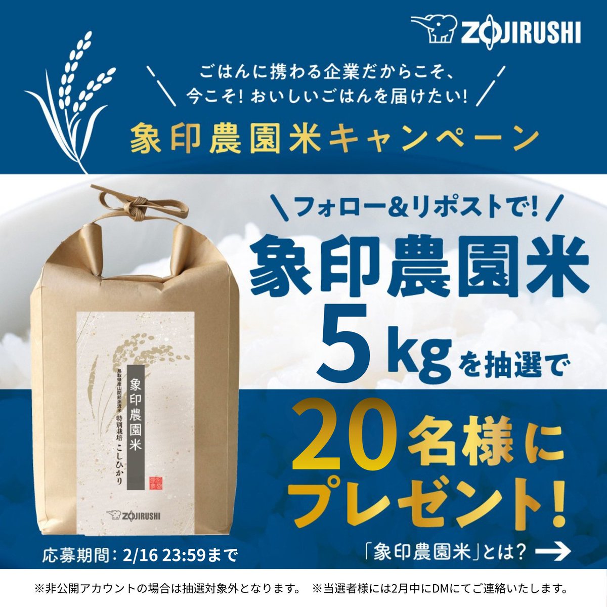 zojirushi_JPN's tweet image. おはぞう～🐘

／
🍚象印プレゼントキャンペーン
象印農園米5kgを20名様に🎁
＼

偉い人に直談判して20名様分確保したぞう🐘
みんなの応募待ってるぞう！

▼応募方法 
① @zojirushi_JPN をフォロー 
② この投稿をリポスト
当選者には2月下旬にDMでご連絡
