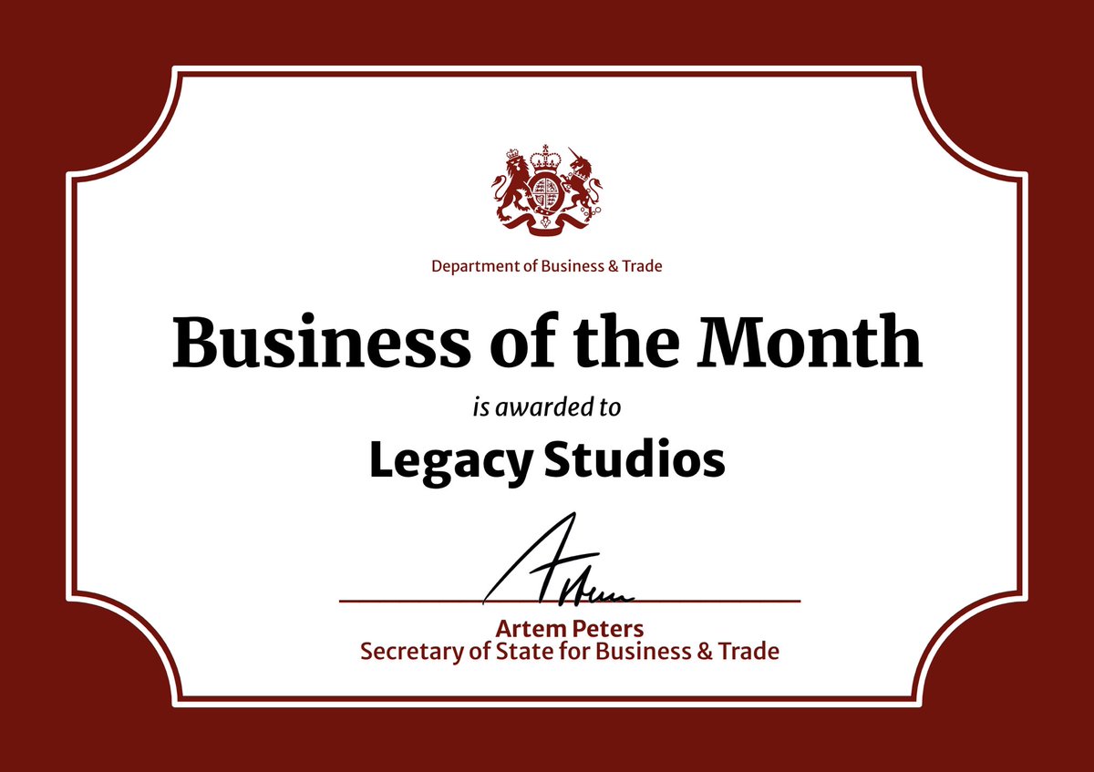 📋 The Business of the Month award for January 2026 is hereby presented to Legacy Studios.        

Congratulations! 🎉
