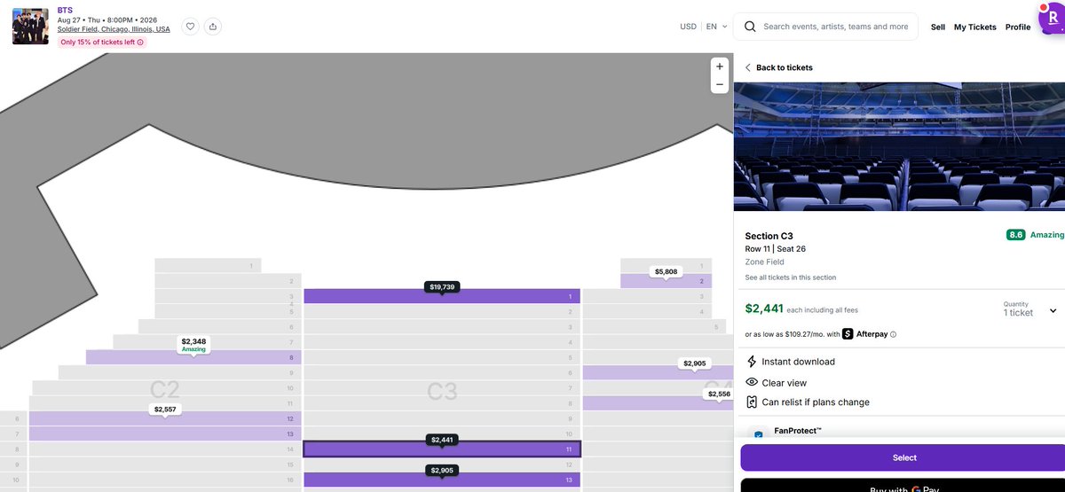 BTSTicketFinder's tweet photo. 🎟️ BTS Ticket Finder — Ticket Alert
Where: Chicago, IL - Sat Aug 27
Seats: C3 | Row 11 | Seat 26
Source: StubHub Price: $2,441 per ticket
#wttbts #BTSticket #BTS_ARIRANG #BTS_WORLDTOUR #BTS_WORLDTOUR_CHICAGO #BTSTICKETS #wttbtstickets #wtsbts #wtsbtstickets #isobtstickets https://t.co/bcZia4YwFz