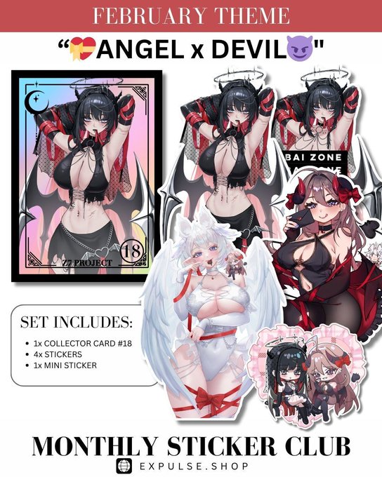 Valentines Theme for February's sticker club I collabed with to draw our ocs as your angle and debiru The set is available until the end of the month!