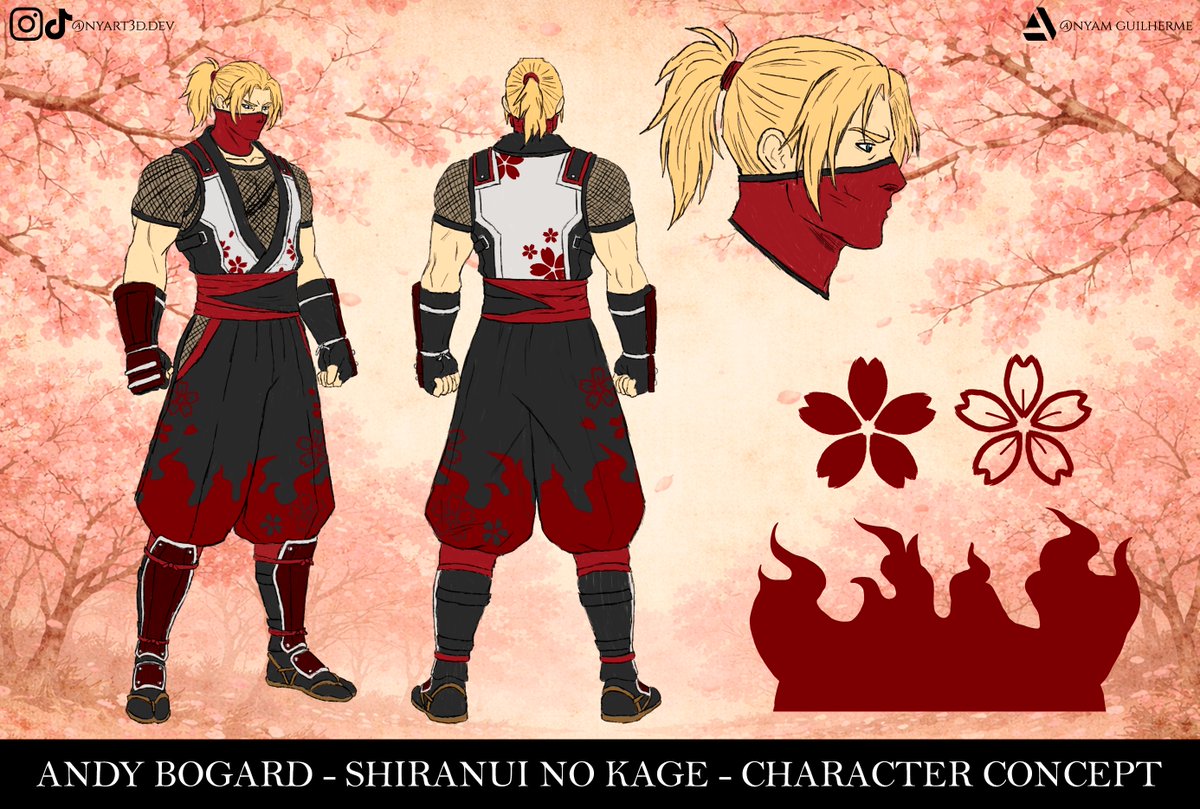 A minha releitura de design para Andy Bogard que mais gostei havia sido a v2, então decidi expandir o concept com a parte de trás e um foco também na cabeça do personagem por causa da máscara! Optei por adicionar um nome para a Skin tmb, pra facilitar a identificação futuramente!