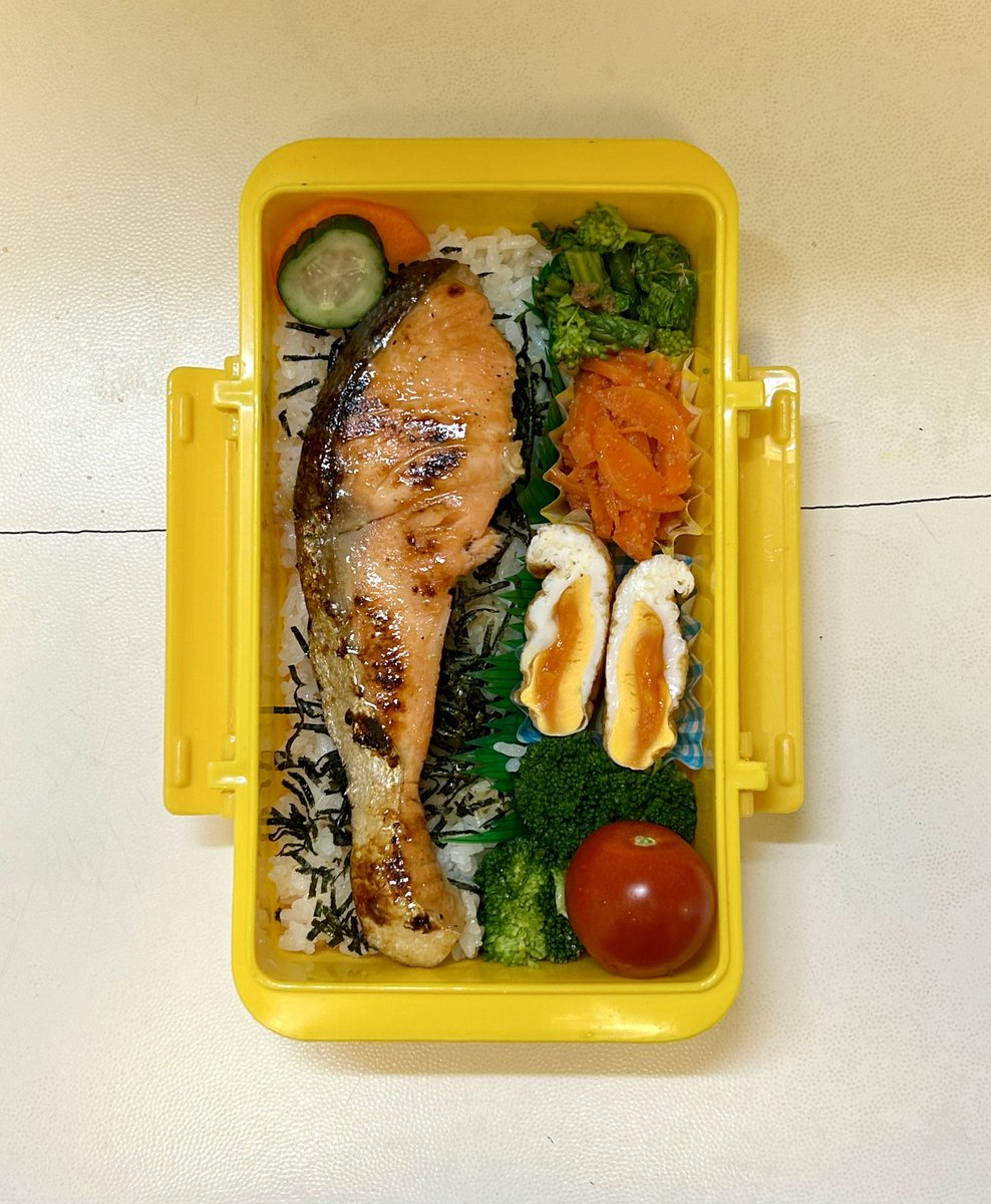 aikosenseidayo's tweet photo. 首ギックリからの復活を記念して
久しぶりの鮭弁当🐟 https://t.co/YO6dnG2Nw9