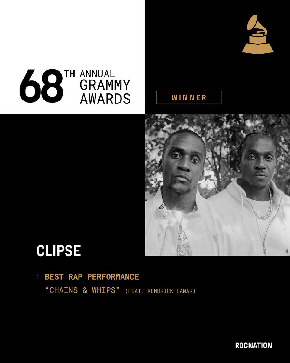 KingJayZim's tweet image. #SoulShackRadio Entertainment Desk✍🏽

 🥂 Congratulations,Amlophe,Makorokoto to @clipse on winning Best Rap Performance for "Chains &amp;amp; Whips" featuring Kendrick Lamar &amp;amp; Pharrell Williams at the 68th Annual GRAMMY Awards! #GRAMMYs