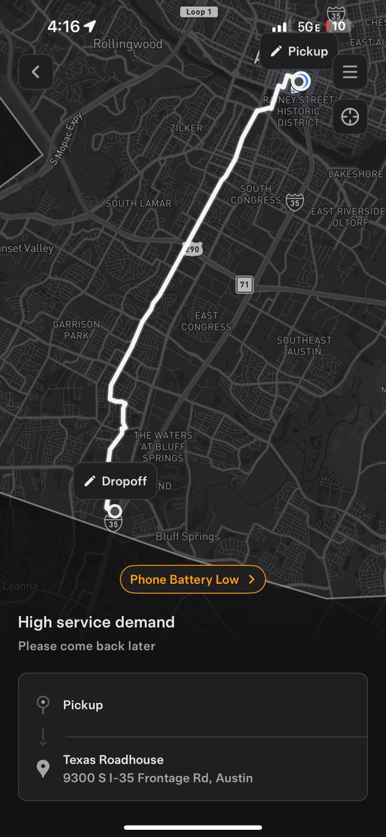 几点输出，

1. 没打到Tesla Robotaxi，主要因为没有尝试太多次，试了几次，都显示High Service demand， 让我try later，时间原因就放弃了。

2. Waymo是真的多啊，一晚上就见到3，4辆。看来Robotaxi还是得增加一些数量，至少普通人尝试的effort更小，也有利于FSD订阅的推广。

3.