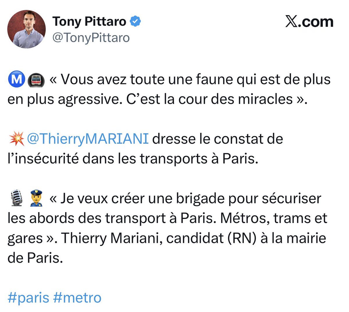 Le candidat RN à la mairie de Paris dis qu’une supposée insécurité serait la cause d’une « faune ».

Il utilise un vocabulaire animalier pour viser une partie de la population (oui parce qu’on sait très bien qui il vise).

Le RN est raciste et reste raciste encore et toujours.
