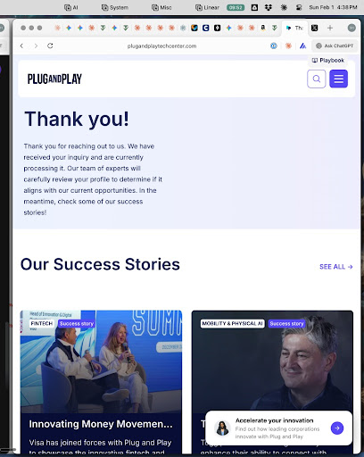 Just submitted to <a href="/PlugandPlayTC/">Plug and Play Tech Center</a>.

I see their success stories are tagged "Fintech" and "Physical AI."

Perfect. We are building the Physical AI that saves Fintech.

(Specifically: air-gapped hardware that prevents deepfake wire fraud).

Let's play. 🔌🧱