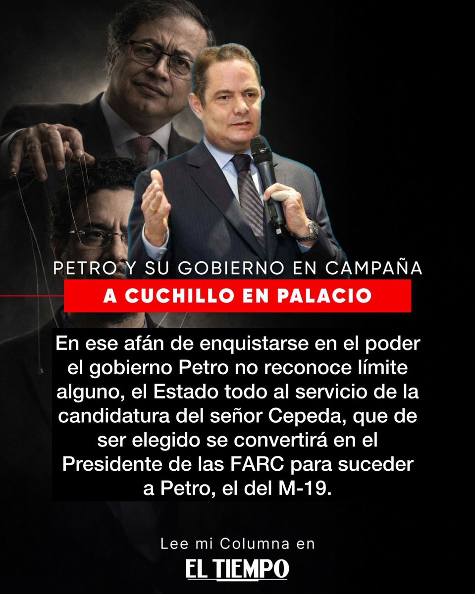 German_Vargas's tweet photo. Aquí puede pasar lo mismo que en la Venezuela de Chávez y Maduro, que en el Ecuador de Correa o la Bolivia de Evo o la Nicaragua de Ortega y por supuesto, la Cuba de Fidel. Con excepción de esta última todos estos dictadores llegaron al gobierno a lomo de las democracias de sus países y luego las aplastaron. Cómo no entender que todos estos tipos llegaron para quedarse. Ya verá Colombia si se los permite.

Columna 👇 https://t.co/VB6NBxICba