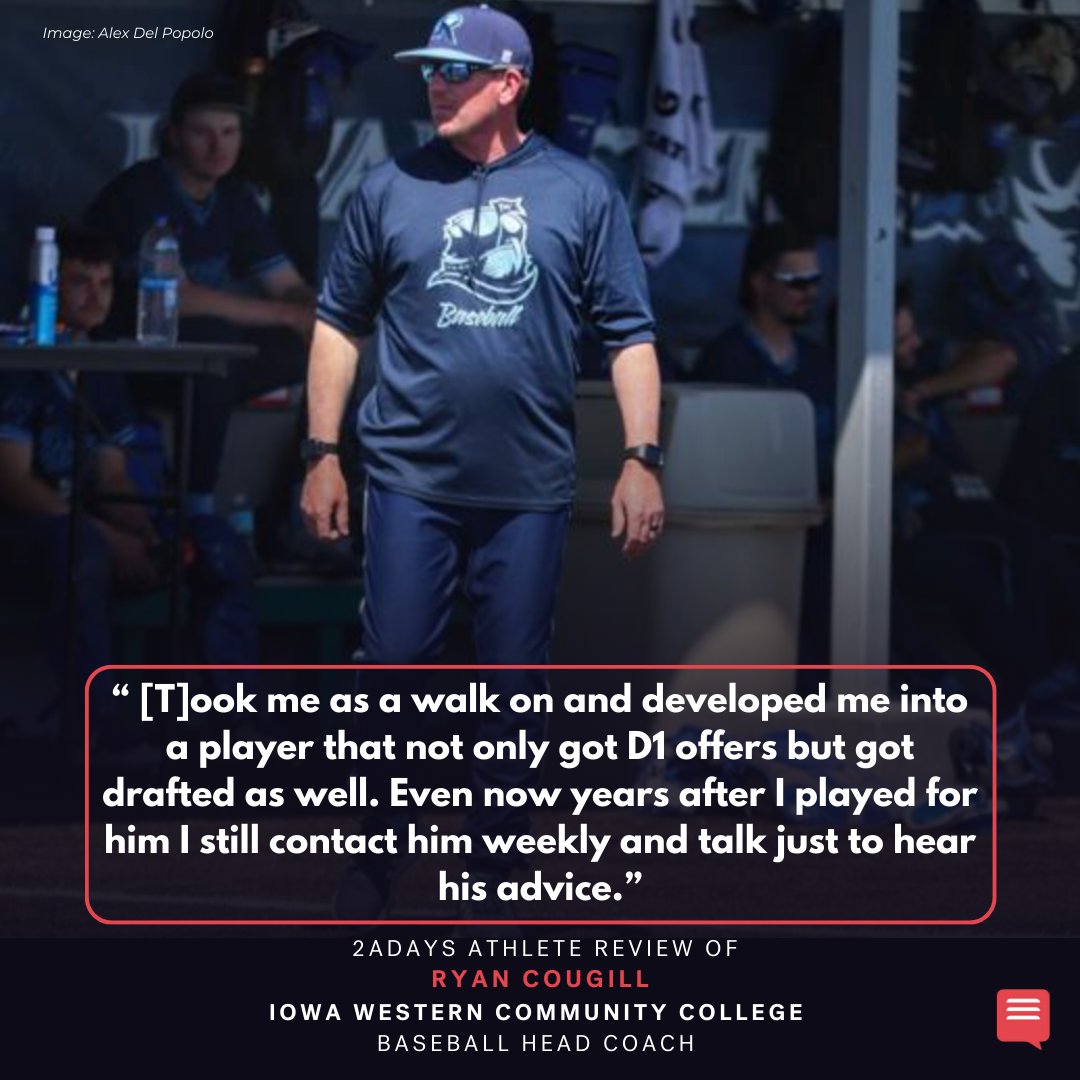 2aDays_Ratings's tweet image. .@cougill_ryan, Head Coach of @reiverbaseball, received his first #2aDays review and it's pretty phenomenal. The athlete reviewer mentions how Cougill turned him from a #JUCO player into a DI player who got drafted. And they still chat regularly just so he can hear Cougill's