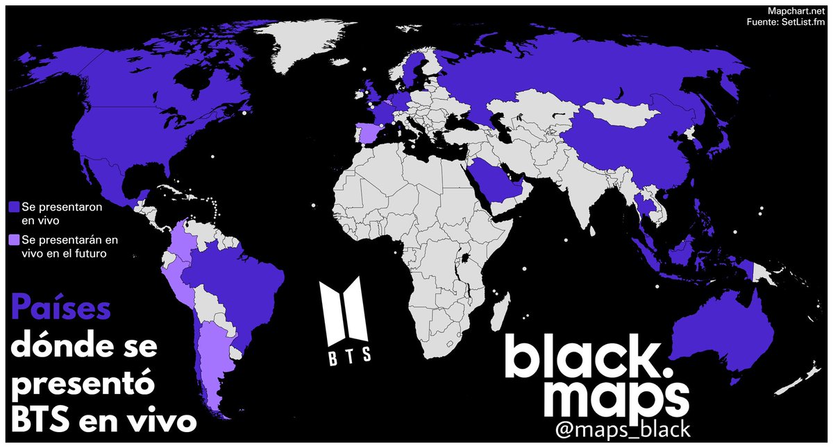 maps_black's tweet photo. Países donde BTS 🇰🇷 se presentó en vivo https://t.co/wDdh7sXKbr